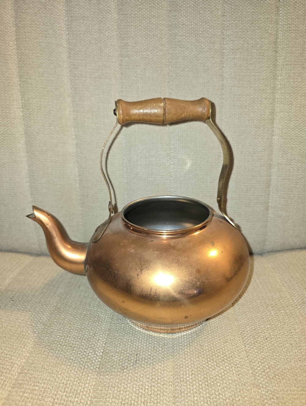 ODI ANTIQUE COPPER TEA POT KETTLE Wooden Handle Solid Copper Portugal